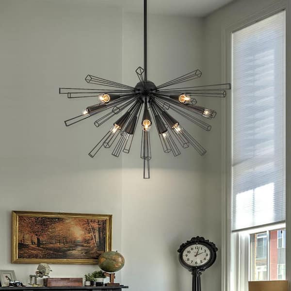 Aquin 10-Light Black Modern Geometric Sputnik Chandelier