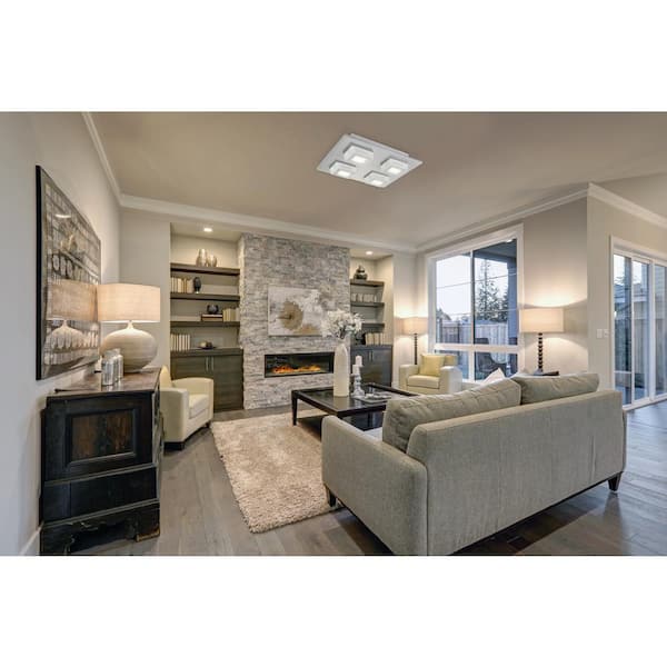 Masiano 10.625 in. W 4-Light Brushed Aluminum Integrated LED Semi-Flush Mount Light with White Shades