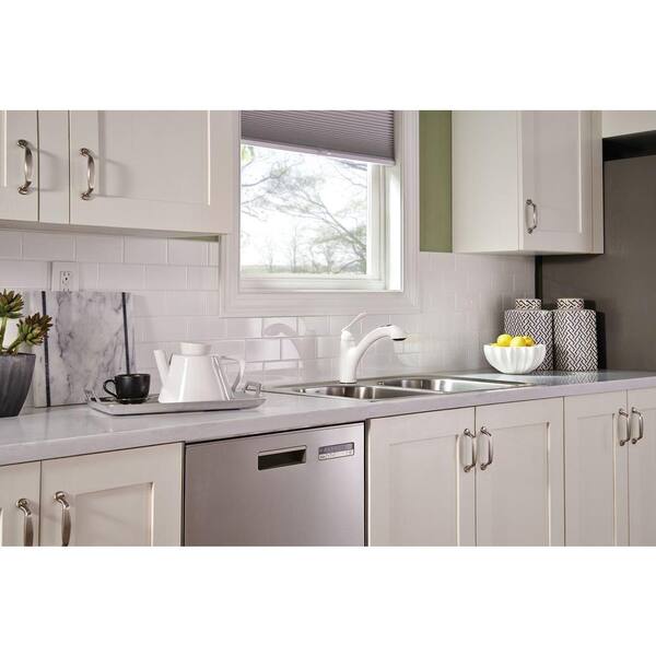 Banbury Single Handle Deck Mount Pull Out Sprayer Kitchen Faucet with Power Clean Deckplate Included in Matte White