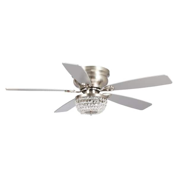48 in. Crystal Flush Mount Satin Nickel Ceiling Fan with Light Kit and Remote Control
