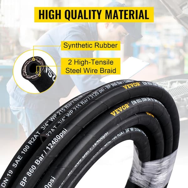 Hydraulic Hose 3/8 in. x 100 ft. Coiled Hydraulic Hose 4800 PSI Bulk Hydraulic Hose with 2 High-Tensile Steel Wire Braid