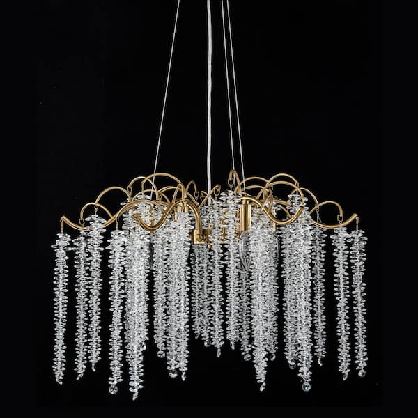 Theodora Modern Contemporary 6-Light Brass Chandelier with Hanging Crystal