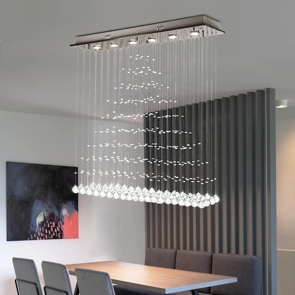 Albany 6-Light Clear Kitchen Island Geometric Chandelier with Crystal Accents
