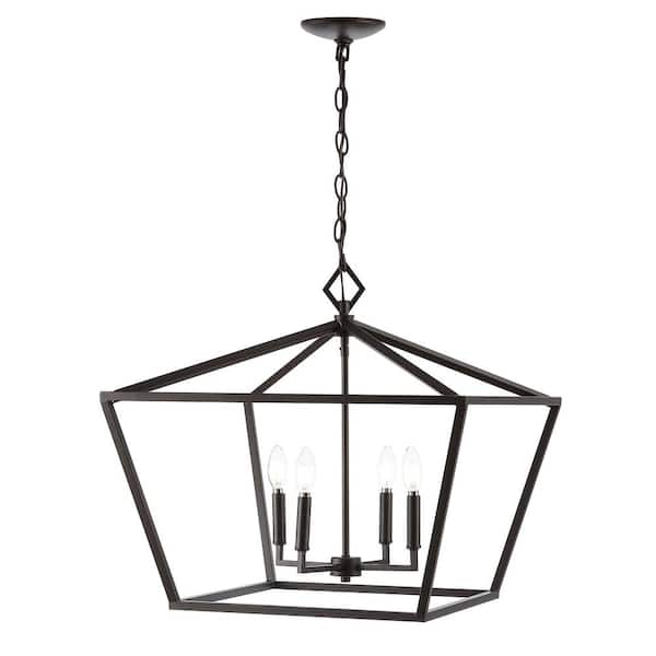 Gatsby 23 in. 4-Light Oil Rubbed Bronze Adjustable Iron Rustic Glam Farmhouse LED Pendant