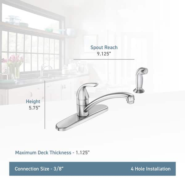 Adler Single-Handle Low Arc Kitchen Faucet in Chrome with Side Sprayer and Tool Free Install