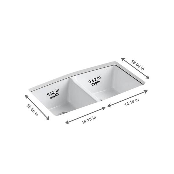 Brookfield Undermount Cast Iron 33 in. 5-Hole Double Bowl Kitchen Sink in White