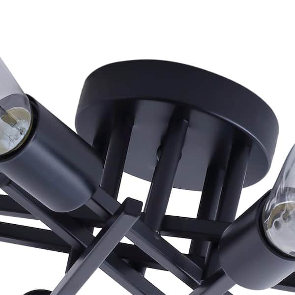 Industrial 22 in. 6-Light Black Linear Semi-Flush Mount Light Sputnik Ceiling Light