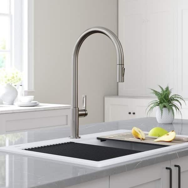 Oletto High-Arc Single-Handle Pull-Down Sprayer Kitchen Faucet in Spot Free Stainless Steel