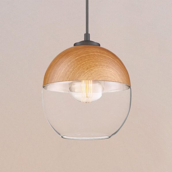 Kawena 60-Watt 1-Light Robusta Wood Mini-Pendant with Clear Glass Shade