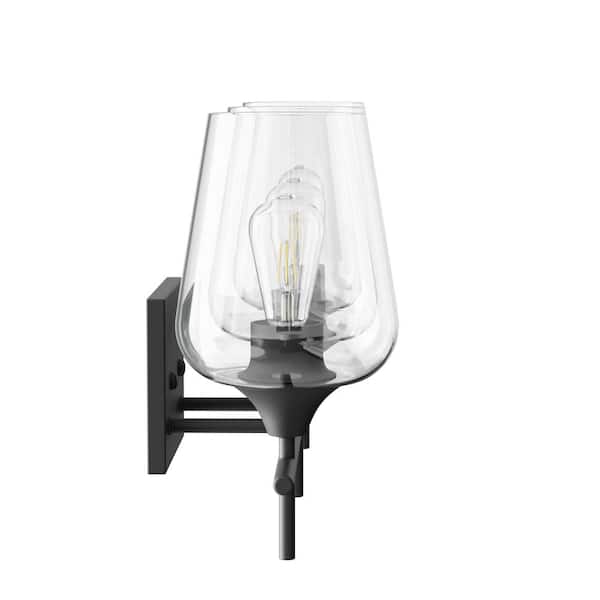 3-Light Matt Black Bathroom Vanity Light with Clear Glass Shades