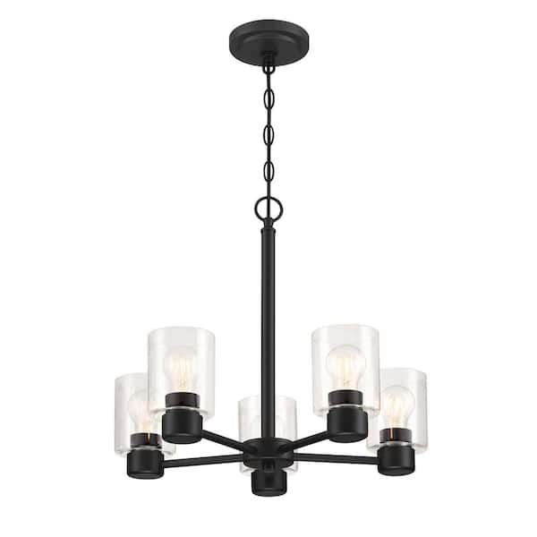 Sylvestre 5-Lights Matte Black Chandelier with Clear Glass