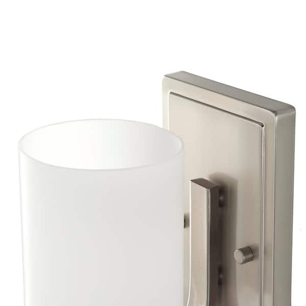1-Light Brushed Nickel Wall Sconce with Frosted Opal Glass Shade