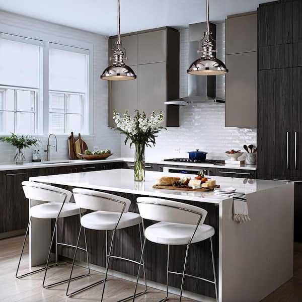 1-Light 13 in. Modern Industrial Polished Nickel Single Dome Pendant Light for Kitchen Island