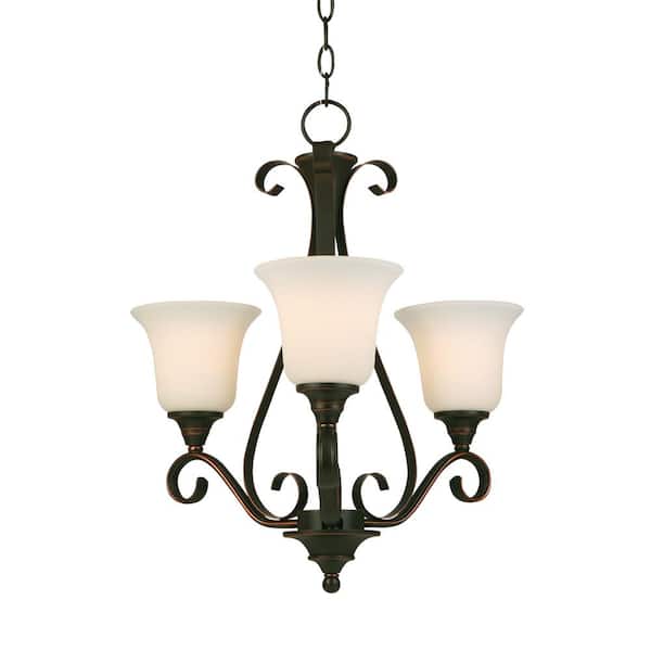 Westwood 3-Light Oil Rubbed Bronze Chandelier with Frosted White Glass Shades