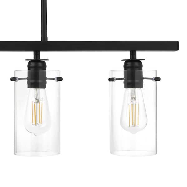Regan 4-Light Espresso Industrial Linear Chandelier with Glass Shades, Industrial Linear Kitchen Pendant Light