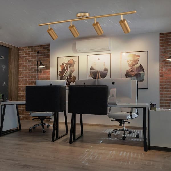 Retta 3 ft. 4-Light Gold Modern Track Light Kit with Fixed Track GU10 Bulb, Lighting Kit with Gimbal Head (1-Pack)