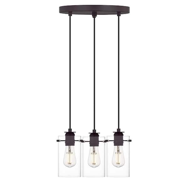 Regan 3-Light Espresso Pendant Hanging Light with Clear Glass Shades, Industrial Kitchen Pendant Lighting