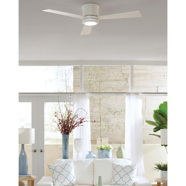 Clarity 52 in. LED Indoor Matte White Flush Mount Ceiling Fan with White Blades and Remote Control with Wall Face Plate