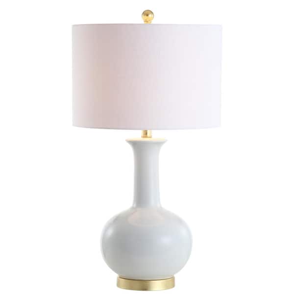 Brussels 27 in. White/Brass Ceramic/Metal LED Table Lamp
