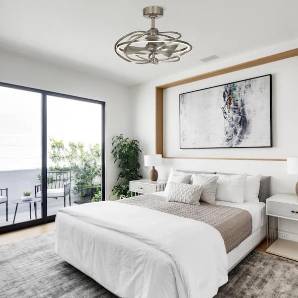 27 in. Bucholz Satin Nickel Downrod Mount LED Chandelier Ceiling Fan with Light and Remote Control