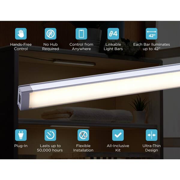 18 in. LED Voice-Enabled Smart Under Cabinet Lighting Kit, 1-Bar Adjustable White Light