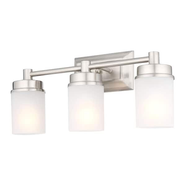 Cade 20.25 in. 3-Light Brushed Nickel Bathroom Vanity Light Fixture with Frosted Glass Shades