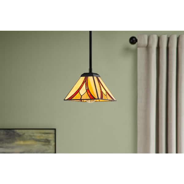 Margrave 1-Light Matte Black Mini Pendant with Tiffany Glass Shade