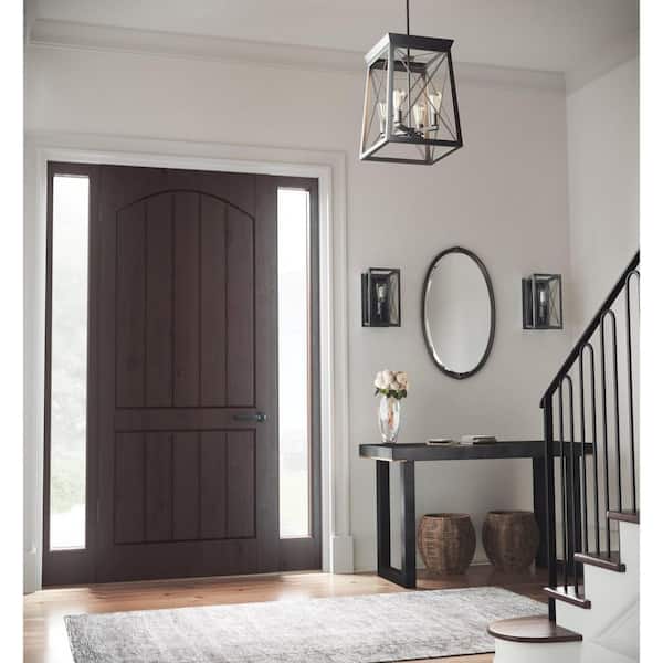 Briarwood 21 in. 4-Light Textured Black Farmhouse Foyer Chandelier with Painted Ceruse Black Oak Frame
