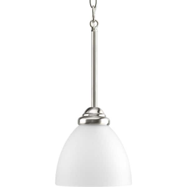 Heart Collection 1-Light Brushed Nickel Mini Pendant with Etched Glass