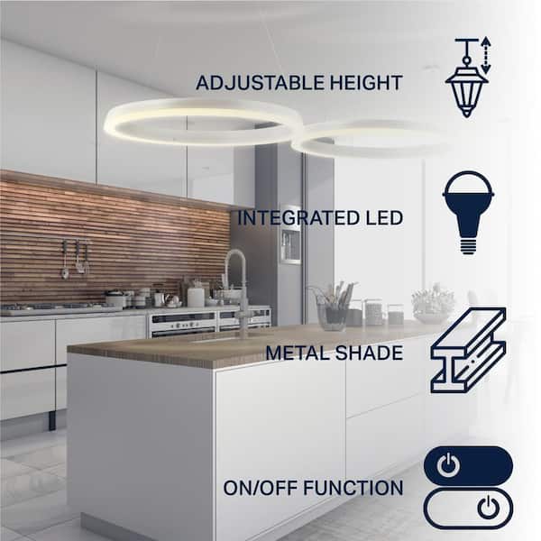 Baxter 23.5 in. 48-Watt Matte White Integrated LED Metal Hoop Pendant