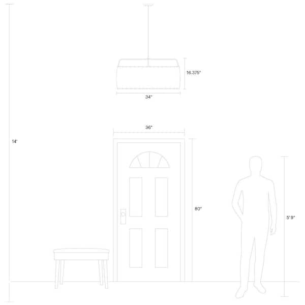 Dunne 34 in. W 4-Light Aged Iron Pendant with Sewn Natural Linen Shade