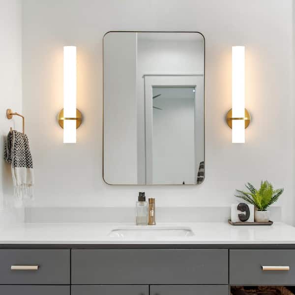 Modern LED Gold Wall Sconce with Frosted Cylindrical Acrylic Shade Dimmable Sconces Wall Lighting (Set of 2)