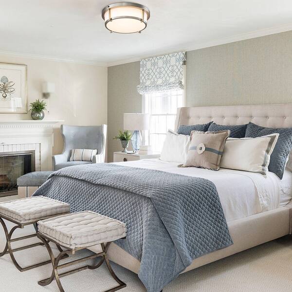 13 in. 1-Light Brushed Nickel Dimmable 20-Watt LED Flush Mount with Acrylic Shade