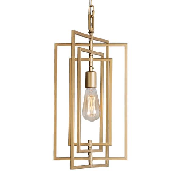 Modern Gold Kitchen Island Large Single Pendant Light, 1-Light Geometric Dining Room Chandelier with Swing Frame Tiers