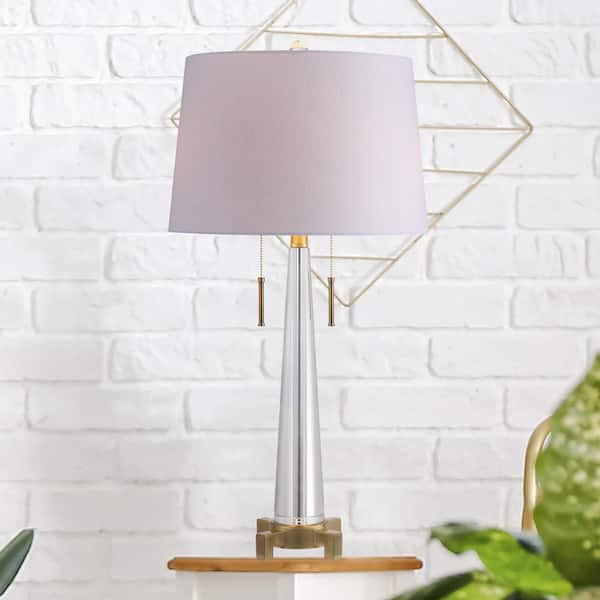 Zoe 29.5 in. 2-Light Clear/Brass Gold Crystal Table Lamp