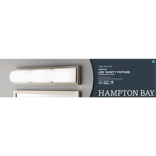 Bingham 24.02 in. 1-Light Brushed Nickel Integrated LED Bathroom Vanity Light Bar with Frosted Acrylic Shade