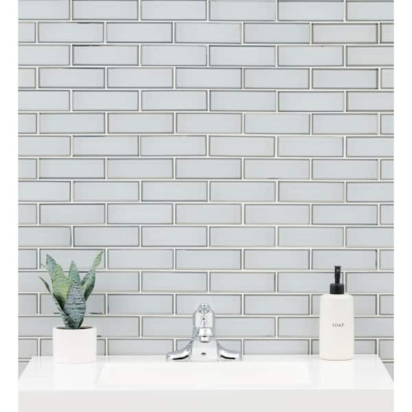 Ice Bevel Subway 11.73 in. x 11.73 in. Glossy Glass Blend Mesh-Mounted Mosaic Tile (9.6 sq. ft./Case)