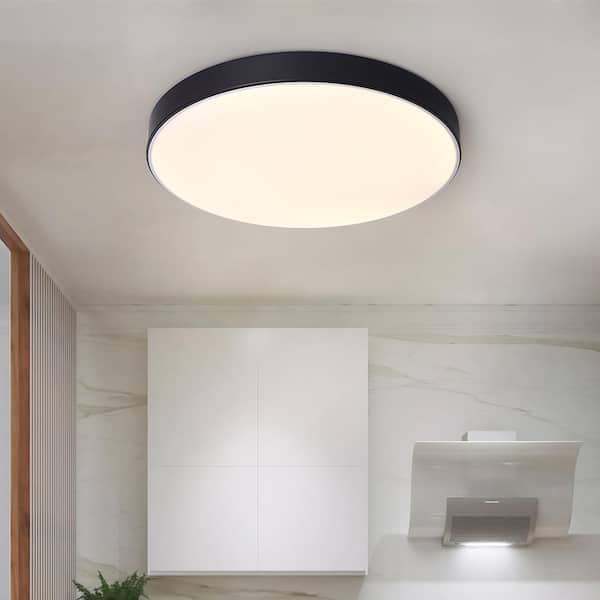 Lumin 15.8 in. W 1-Light Black Integrated LED Flush Mount with Banded Edge and Ultra-Thin Shaded for Bathroom Bedroom