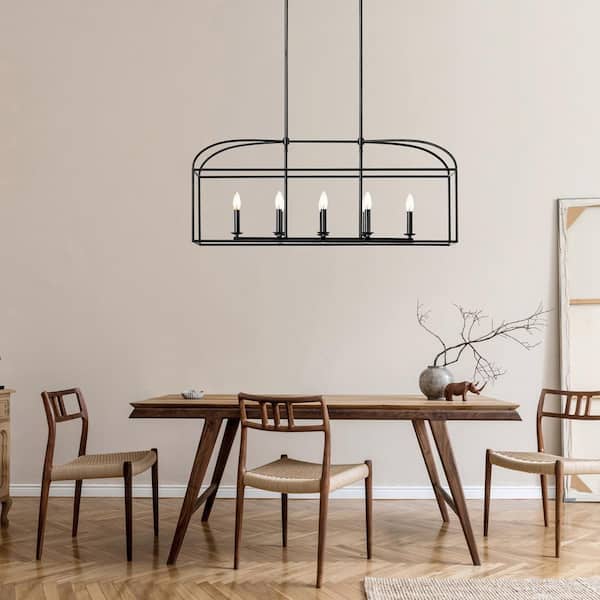 40 in. 8-Light Black Caged Kitchen Island Pendant Chandelier