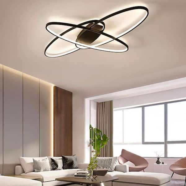 37 in. Black Integrated LED Modern Geometric Flush Mount Ceiling Lamp Fixture