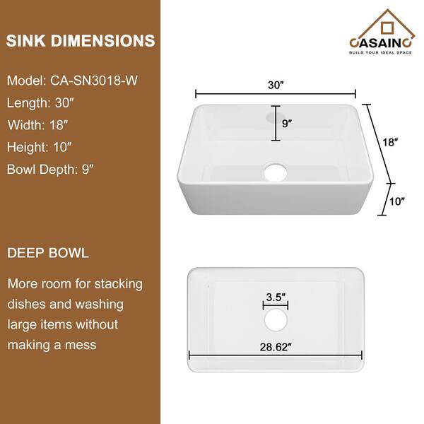 Glossy White Fireclay 30 in. Single Bowl Farmhouse Apron Kitchen Sink with Bottom Grid and Strainers With CUPC Certified