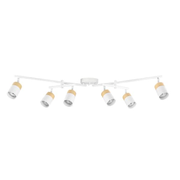 3.5 ft. Matte White and Faux Wood Hard Wired Ceiling Mounted Track Lighting Kit with Step Heads