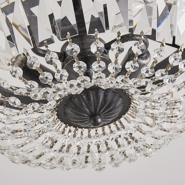 14 in. 3-Light Brushed Black Semi Flush Mount Crystal Chandelier Ceiling Light Fixture, No Bulbs Included