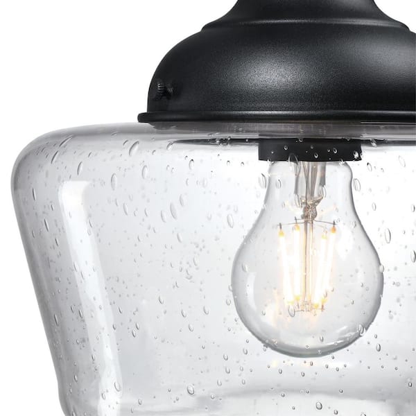 1-Light Black Outdoor Semi-Flush Mount Scholar Textured