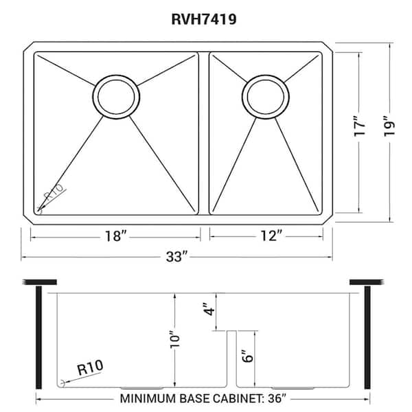 33 in. Low-Divide Double Bowl 60/40 Undermount Tight Radius 16-Gauge Stainless Steel Kitchen Sink