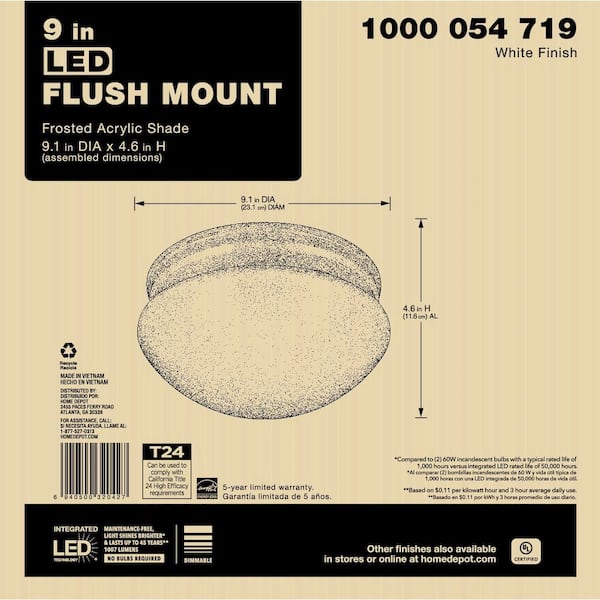 9 in. White LED Flush Mount