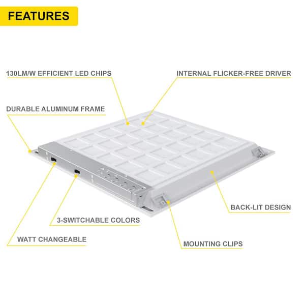 2 ft. x 2 ft. Integrated Backlit LED Panel Internal Driver Drop in Ceiling 4400 Lumen Dimmable 3500K 120-277V (4-Pack)