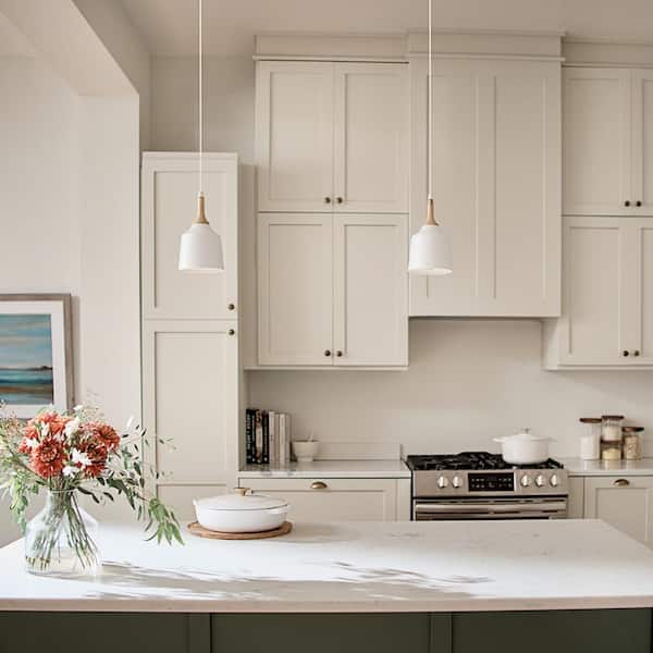 Danika 1-Light White Mid-Century Modern Shaded Kitchen Mini Pendant Hanging Light with Metal Shade