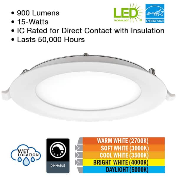6 in. Adjustable CCT Integrated LED Canless Recessed Light Trim 900 Lumens Kitchen Bathroom Remodel Wet Rated (12-Pack)