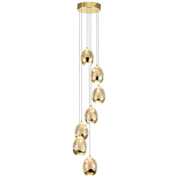 Venezia 9 in. 7-Light ETL Certified Integrated LED Gold Chandelier Height Adjustable Pendant with Champagne Glass Shades